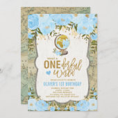 ONEderful World Adventure Map Boys 1st誕生日 招待状 (正面/裏面)