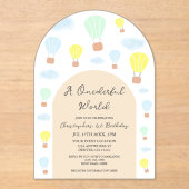 Onederful World Hot Air Balloon 1st Birthday アクリル招待状 (正面)