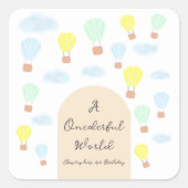 Onederful World Hot Air Balloon 1st Birthday スクエアシール (正面)