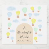 Onederful World Hot Air Balloon 1st Birthday スパークリングワインラベル (シングルラベル)