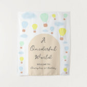 Onederful World Hot Air Balloon 1st Birthday タペストリー (正面)