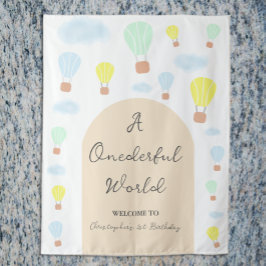 Onederful World Hot Air Balloon 1st Birthday タペストリー