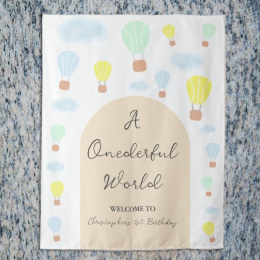 Onederful World Hot Air Balloon 1st Birthday タペストリー
