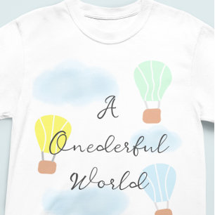 Onederful World Hot Air Balloon 1st Birthday ベビーTシャツ