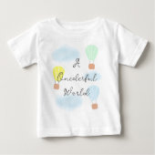 Onederful World Hot Air Balloon 1st Birthday ベビーTシャツ (正面)