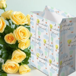 Onederful World Hot Air Balloon 1st Birthday ミディアムペーパーバッグ