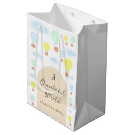 Onederful World Hot Air Balloon 1st Birthday ミディアムペーパーバッグ