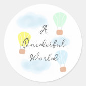 Onederful World Hot Air Balloon 1st Birthday ラウンドシール (正面)