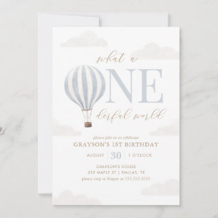 Onederful World Hot Air Balloon 1st Birthday 招待状