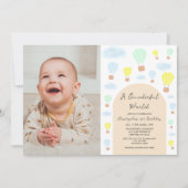 Onederful World Hot Air Balloon 1st Birthday 招待状 (正面)