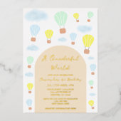 Onederful World Hot Air Balloon 1st Birthday 箔招待状 (正面)