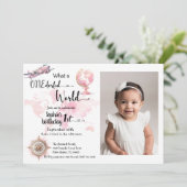 ONEderful world pink travel 1st birthday photo 招待状 (スタンド正面)