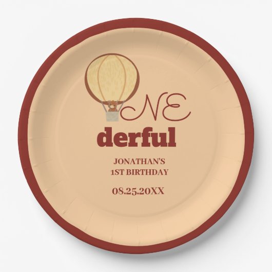 Onederful YAK Hot Air Balloon 1st Birthday ペーパープレート (正面)