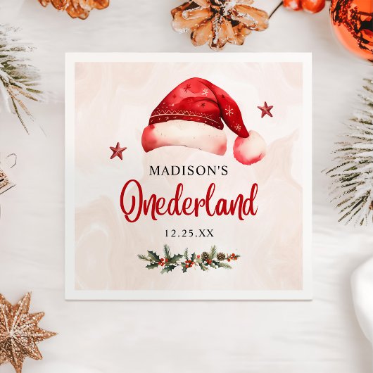 Onederland Christmas Santa Hat 1st Birthday スタンダードカクテルナプキン