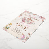 Onederland Floral First Birthday Girl Luxury 箔招待状 (回転した状態)
