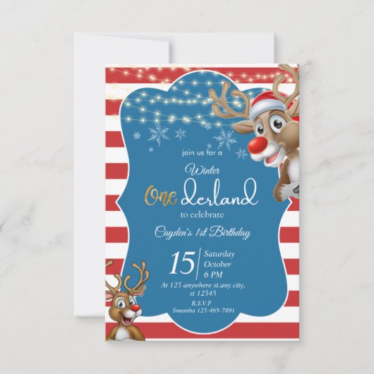 onederland reindeer 1st誕生日 招待状 (正面)