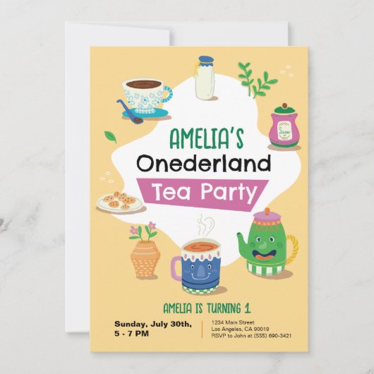 Onederland Teaパーティー – 誕生日パーティーInvita 招待状 (正面)