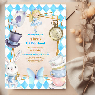 Onederland Tea Alice in Wonderland 1st Birthday 招待状