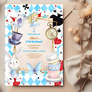 Onederland Tea Alice in Wonderland 1st Birthday 招待状