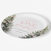 Onederland Winter Pink Bow 1st Birthday ペーパープレート (アングル)