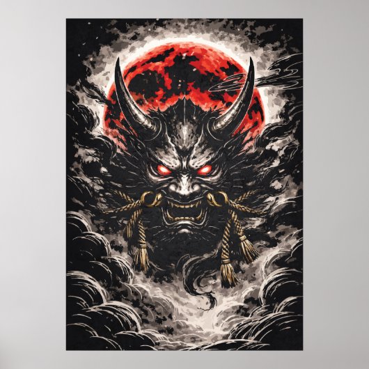 Oni Demon in Red Moon - Japanese Anime Art ポスター (正面)
