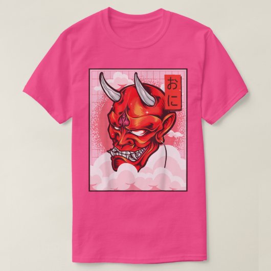 Oni Mask Demon Mask Yokai Kawaii Japanese Aestheti Tシャツ (デザイン正面)