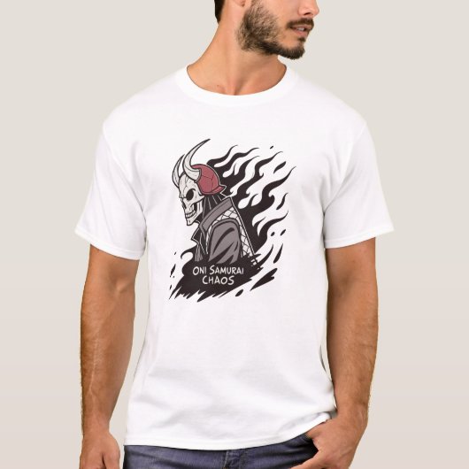 Oni Samurai Chaos – Fierce Japanese Demon Tシャツ (正面)