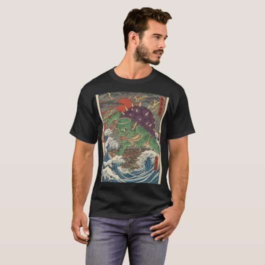 Oni Turtle Rising Sun Ukiyo-e Tシャツ (正面フル)
