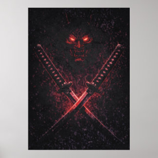 Oni Twin Blades Samurai, Abstract Surreal Japanese ポスター
