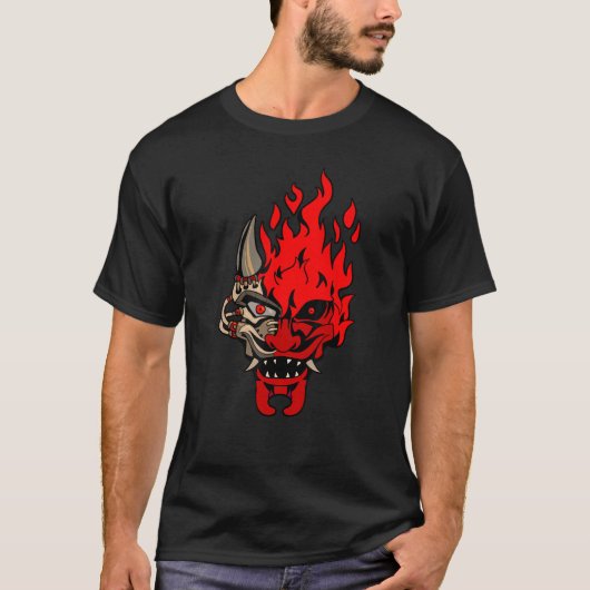 OniCyborg Cyberpunk Oni Samurai Evil クール Maskman Tシャツ (正面)