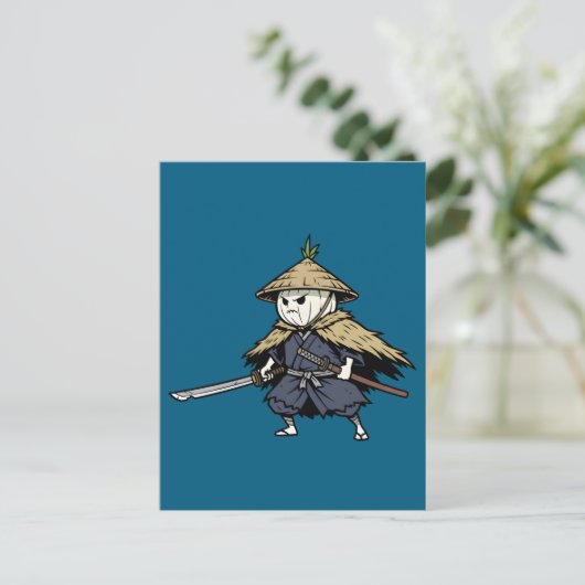 Onion Ronin Wandering Samurai Warrior Illustration ポストカード (スタンド正面)