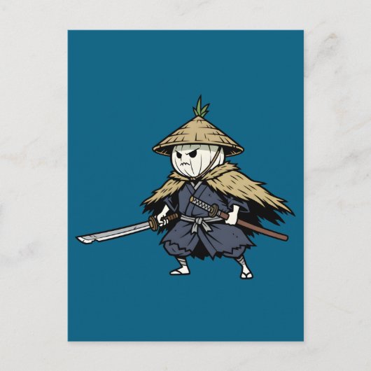Onion Ronin Wandering Samurai Warrior Illustration ポストカード (正面)