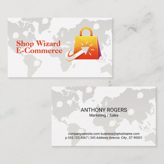 Online Click Shopping | E-Commerce | World Map 名刺 (正面/裏面)