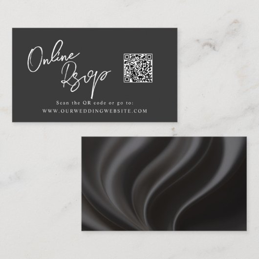 Online RSVP QR Code black satin website 名刺 (正面/裏面)