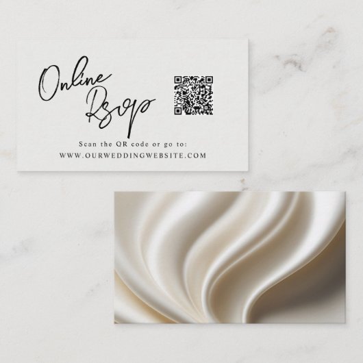 Online RSVP QR Code ivory white satin website 名刺 (正面/裏面)