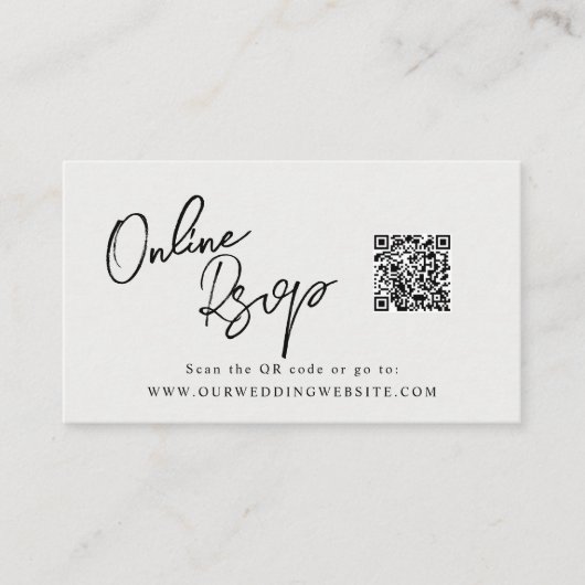 Online RSVP QR Code ivory white satin website 名刺 (正面)