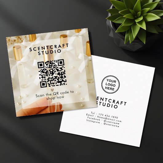 Online Shop Modern Photo Overlay QR Code Square スクエア名刺