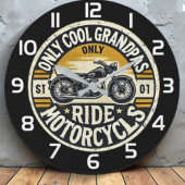 Only Cool Grandpas Ride Motorcycles  ラージ壁時計