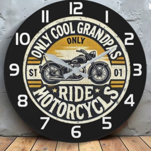 Only Cool Grandpas Ride Motorcycles ラージ壁時計