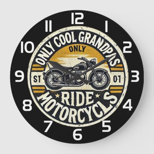 Only Cool Grandpas Ride Motorcycles  ラージ壁時計 (正面)