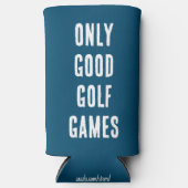 "Only Good Golf Games" おもしろい引用文 – 青と白 スリム缶クーラー (正面)