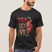Only Half Evil 333 Halloween Devil Scary Face Tシャツ (正面)