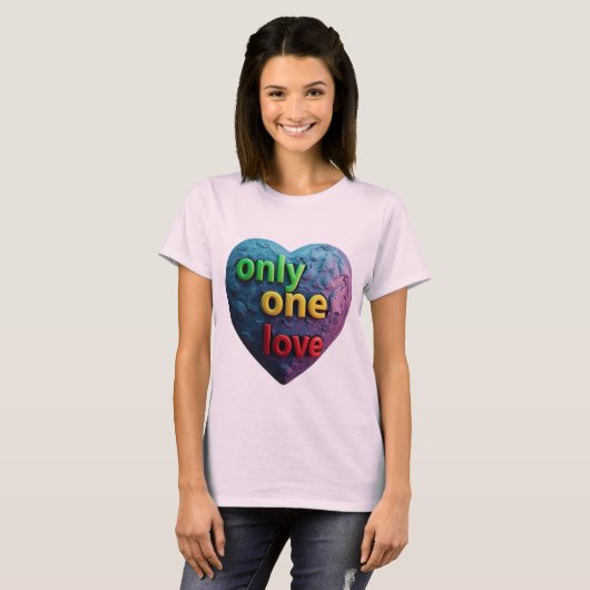 Only One Love – Reggae-Inspired Heart Art  Tシャツ (正面フル)