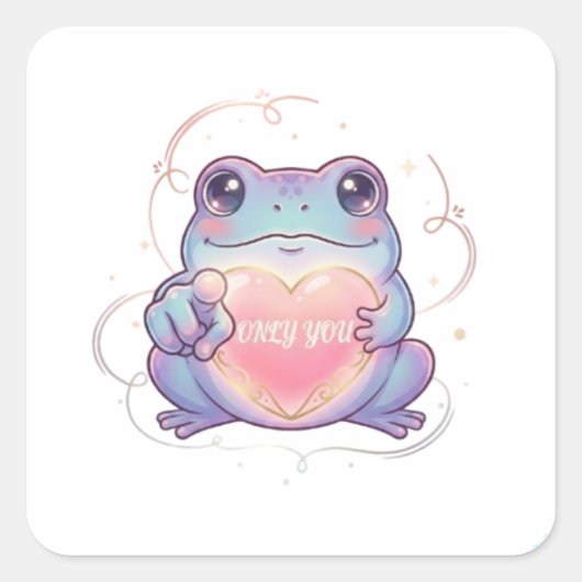 Only You Frog Sticker Cute Frog Glowing Heart Roma スクエアシール (正面)