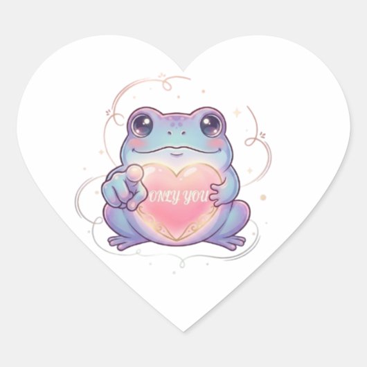 Only You Frog Sticker Cute Frog Glowing Heart Roma ハートシール (正面)
