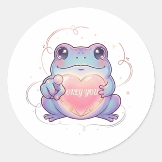 Only You Frog Sticker Cute Frog Glowing Heart Roma ラウンドシール (正面)