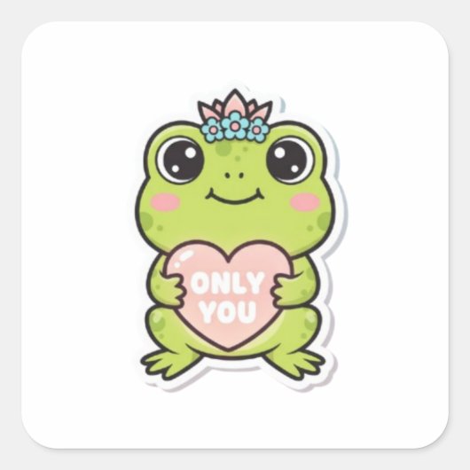 Only You Frog Sticker Cute Frog With Glowing Heart スクエアシール (正面)