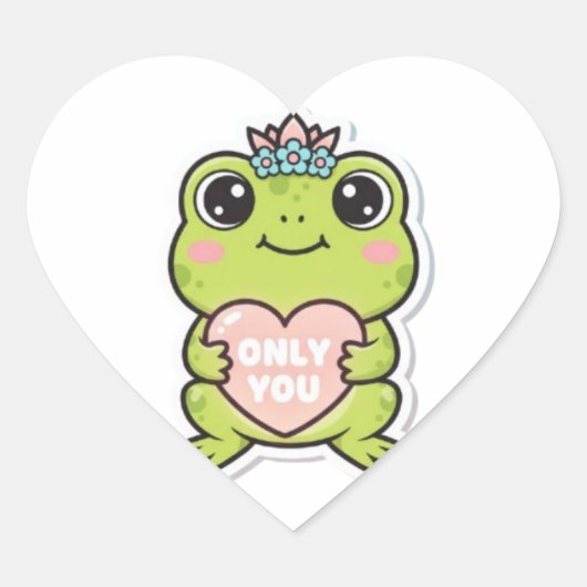 Only You Frog Sticker Cute Frog With Glowing Heart ハートシール (正面)