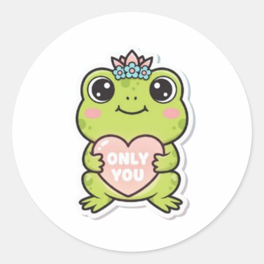 Only You Frog Sticker Cute Frog With Glowing Heart ラウンドシール (正面)