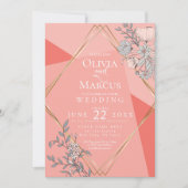OnTrendの結婚サンゴフローラ幾何学的金ゴールドフレーム 招待状 (正面)